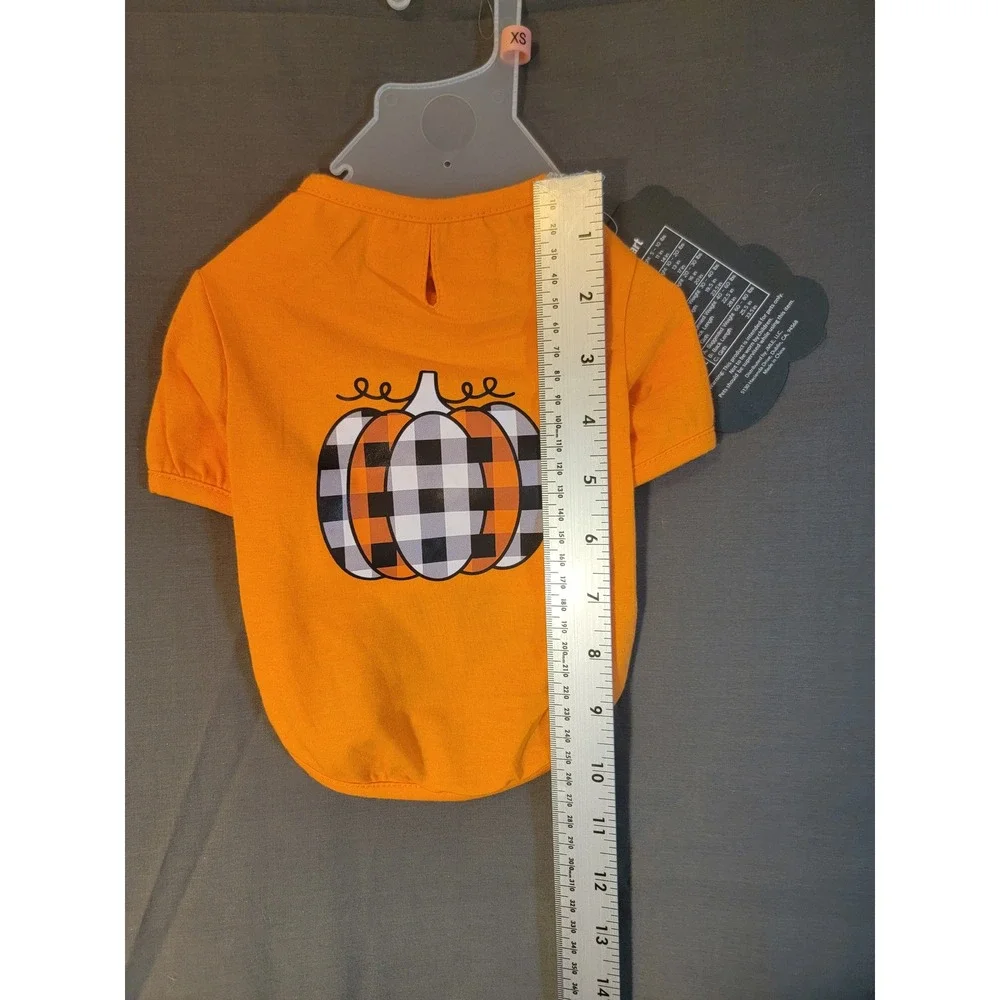 Howl-O-Ween Party Pumpkin Pet Shirt XS Orange New Plaid Halloween Dog Tee